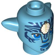 Tête de minifigurine spéciale alien na'vi avec des yeux bleus, des marques bleu foncé, blanc coquille motif imprimé (Minifig Head Special Alien Na'vi with Blue Eyes, Dark Blue Markings, White Shell Print)
