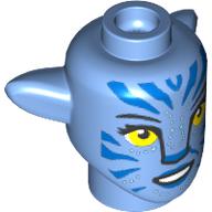 Tête de minifigurine Spécial Alien Na'vi avec yeux jaunes, Marquages bleus, motif : sourire (Minifig Head Special Alien Na'vi with Yellow Eyes, Blue Markings, Smile Print)