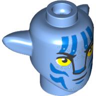 Tête de minifigurine Spécial Alien Na'vi avec yeux jaunes, Marquages bleus, motif : sourire en coin (Minifig Head Special Alien Na'vi with Yellow Eyes, Blue Markings, Smirk Print)