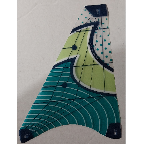 Visuel indicatif Rebrickable de Voile, triangulaire, 3 trous d'angle, motif imprimé Turquoise foncé et Vague vert jaunâtre (Sail, Triangular, 3 Corner Holes, Dark Turquoise and Yellowish-Green Wave Print)