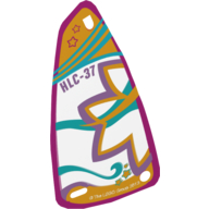 Visuel indicatif Rebrickable de Voile, planche à voile, triangulaire avec fleurs, étoiles, vagues et motif imprimé 'HLC-37' (Sail, Windsurfer, Triangular with Flowers, Stars, Waves, and 'HLC-37' Print)
