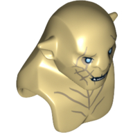 Tête de minifigurine spéciale, azog avec des marques de beige foncé sur le visage et la poitrine, motif : yeux bleu clair (Minifig Head Special, Azog with Dark Tan Markings on Face and Chest, Light Blue Eyes Print)