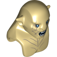 Tête de minifigurine Spécial, Azog avec Marquages beige Sombres sur le Visage et la Poitrine, Yeux Bleu clair et motif imprimé bouche grande ouverte (Minifig Head Special, Azog with Dark Tan Markings on Face and Chest, Light Blue Eyes and Wide Open Mouth Print)