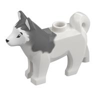 Visuel indicatif Rebrickable de Animal, Chien, Husky avec yeux noirs, Nez noir imprimé et Marbré Oreilles et dos gris bleuté foncé (Animal, Dog, Husky with Black Eyes, Black Nose Print and Marbled Dark Bluish Gray Ears and Back Pattern)