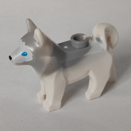 Visuel indicatif Rebrickable de Animal, Chien, Husky avec yeux bleus, Noir Nez motif imprimé et Marbré Clair Oreilles et dos gris bleuâtre (Animal, Dog, Husky with Blue Eyes, Black Nose Print and Marbled Light Bluish Gray Ears and Back Pattern)