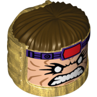 Tête de minifigurine spéciale, MODOK avec cheveux brun foncé et dents nues motif imprimé (Minifig Head Special, MODOK with Dark Brown Hair and Bared Teeth Print)
