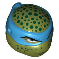 Tête de minifigurine spéciale, Tortue Ninja avec masque bleu et taches vert foncé, motif imprimé bouche fermée (Leonardo) (Minifig Head Special, Ninja Turtle with Blue Mask and Dark Green Spots, Closed Mouth Print (Leonardo))