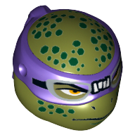 Tête de minifigurine Spécial, Tortue Ninja avec masque violet foncé et motif imprimé taches vert foncé (Donatello) (Minifig Head Special, Ninja Turtle with Dark Purple Mask and Dark Green Spots Print (Donatello))