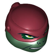 Tête de minifigurine Spécial, Tortue Ninja avec Masque Rouge Foncé, ouvert bouche imprimé pattern (Raphaël) (Minifig Head Special, Ninja Turtle with Dark Red Mask, Open Mouth Print (Raphael))