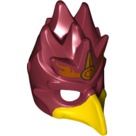 Masque oiseau (phoenix) avec bec jaune et coiffe en or avec motif imprimé flammes (Mask Bird (Phoenix) with Yellow Beak and Gold Headpiece with Flames Print)