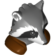 Tête de minifigurine spéciale, raton laveur avec épaulettes marron rougeâtre motif imprimé (roquette) (Minifig Head Special, Raccoon with Reddish Brown Shoulder Pads Print (Rocket))