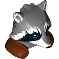 Tête de minifigurine spéciale, raton laveur avec épaulettes brun rougeâtre et sourire motif imprimé (roquette) (Minifig Head Special, Raccoon with Reddish Brown Shoulder Pads and Smile Print (Rocket))
