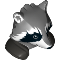 Visuel indicatif Rebrickable de Tête de minifigurine spéciale, raton laveur avec des épaulettes gris bleu foncé motif imprimé (roquette) (Minifig Head Special, Raccoon with Dark Bluish Grey Shoulder Pads Print (Rocket))