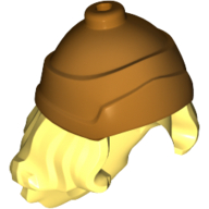 Visuel indicatif Rebrickable de Cheveux et chapeau / Casque, long Ondulé avec motif de casque de soldat grec or (Hair and Hat / Helmet, Long Wavy with Gold Greek Soldier Helmet Pattern)