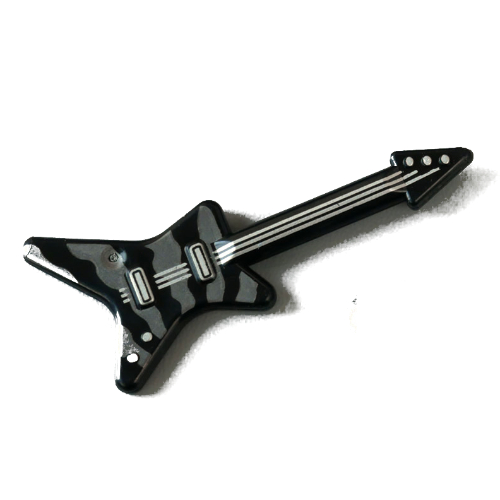 Visuel indicatif Rebrickable de Instrument de musique Guitare électrique 'ML' Type avec Pick Guard et argent cordes et boutons, motif imprimé décorations grises (Musical Instrument Guitar Electric 'ML' Type with Pick Guard and Silver Strings and Knobs, Grey Decorations Print)