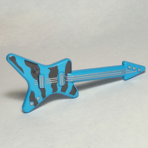 Visuel indicatif Rebrickable de Instrument de musique guitare type électrique 'ML' avec pick guard et argent cordes et boutons, décorations gris foncé motif imprimé (Musical Instrument Guitar Electric 'ML' Type with Pick Guard and Silver Strings and Knobs, Dark Gray Decorations Print)
