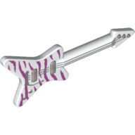 Visuel indicatif Rebrickable de Instrument de musique guitare type électrique 'ML' avec des rayures de tigre magenta et des cordes d'argent, chevalet et whammy bar motif imprimé (Musical Instrument Guitar Electric 'ML' Type with Magenta Tiger Stripes and Silver Strings, Bridge and Whammy Bar Print)