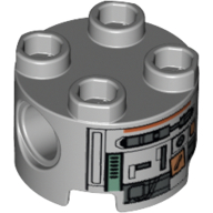 Brique ronde 2 x 2, trous d'connecteurs avec motif imprimé droïde argent et orange foncé (C1-10P) (Brick Round 2 x 2, Pin Holes with Silver and Dark Orange Droid Print (C1-10P))