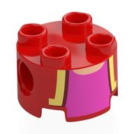 Brique ronde 2 x 2, trous d'connecteurs avec revers dorés et motif imprimé sous-chemise magenta (Brick Round 2 x 2, Pin Holes with Gold Lapels and Magenta Undershirt Print)