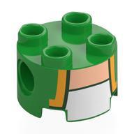 Brique ronde 2 x 2, trous d'connecteurs avec revers dorés, garniture vert foncé et motif imprimé sous-vêtement blanc (Brick Round 2 x 2, Pin Holes with Gold Lapels, Dark Green Trim, and White Undershirt Print)