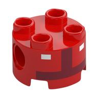Visuel indicatif Rebrickable de Brique ronde 2 x 2, trous d'connecteurs avec torse de l'équipage de crapaud rouge foncé, motif imprimé boutons blancs (Brick Round 2 x 2, Pin Holes with Dark Red Toad Pit Crew Torso, White Buttons Print)