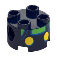 Brique ronde 2 x 2, trous d'connecteurs avec torse de bébé Luigi, chemise verte, motif imprimé boutons jaunes (Brick Round 2 x 2, Pin Holes with Baby Luigi Torso, Green Shirt, Yellow Buttons Print)