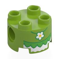 Visuel indicatif Rebrickable de Brique ronde 2 x 2, trous d'connecteurs avec robe blanche, volants verts, pâquerette pendentif imprimé (Brick Round 2 x 2, Pin Holes with White Dress, Green Ruffles, Daisy Pendant Print)