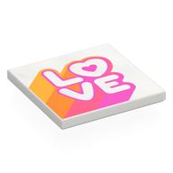 Visuel indicatif Rebrickable de Tuile 4 x 4 avec motif imprimé Rose Foncé 'LOVE', Orange Clair/Orange/Rose Foncé (Tile 4 x 4 with Dark Pink 'LOVE', Bright Light Orange/Orange/Dark Pink Stripes Print)
