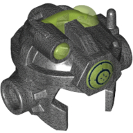 Casque menton ouvert avec antenne, tenons sur les côtés et dessus vert transparent-brillant, lumière avant et motif imprimé écran cible (Helmet Open Chin with Antenna, Studs on Sides and Trans-Bright Green Top, Front Light and Target Screen Print)
