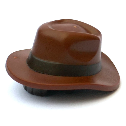 Visuel indicatif Rebrickable de Cheveux et chapeau, Fedora, grand bord, cheveux brun foncé et modèle de ceinture (Hair and Hat, Fedora, Wide Brim, Dark Brown Hair and Belt Pattern)
