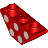 Visuel indicatif Rebrickable de Brique inclinée inversée 45° 3 x 1 double avec 2 tenons ouverts bloqués avec des cercles blancs, des points imprimés (Brick Sloped Inverted 45° 3 x 1 Double with 2 Blocked Open Studs with White Circles, Dots Print)