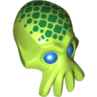 Tête de minifigurine Spécial, Alien avec 4 tentacules de la bouche et yeux bleus et motif imprimé taches vertes (Minifig Head Special, Alien with 4 Mouth Tentacles and Blue Eyes and Green Spots Print)