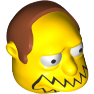 Tête de minifigurine spéciale, simpsons, mec de bande dessinée avec ligne de bouche noire et motif imprimé cheveux orange foncé (Minifig Head Special, Simpsons, Comic Book Guy with Black Mouth Line and Dark Orange Hair Print)