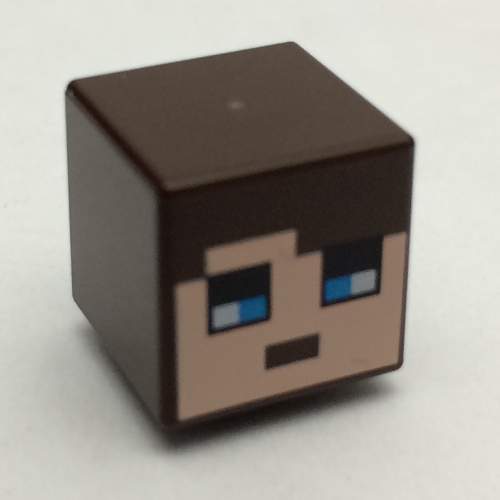 Tête de minifigurine Spécial, Cube avec visage pixelisé avec cheveux bruns foncés et motif imprimé yeux bleus (Minifig Head Special, Cube with Pixelated Face with Dark Brown Hair and Blue Eyes Print)