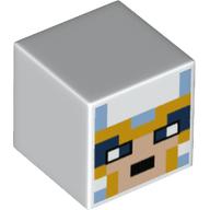 Tête de minifigurine spéciale, cube avec squaures jaune pixelisé et bleu clair vif, motif : yeux bleu foncé (Minifig Head Special, Cube with Pixelated Yellow and Bright Light Blue Sqaures, Dark Blue Eyes Print)