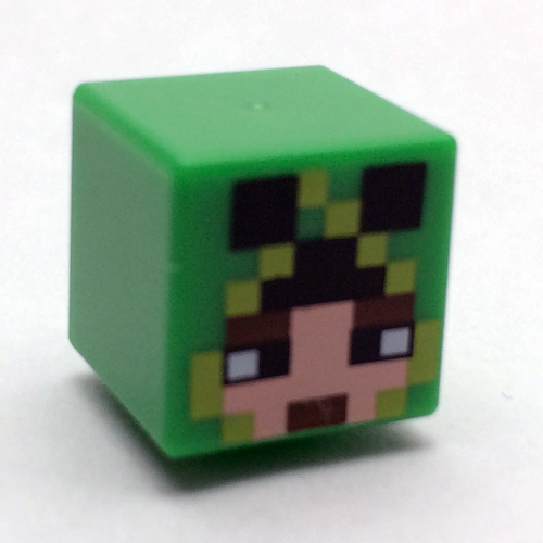 Tête de minifigurine Spécial, Cube avec capuche pixelisée avec yeux crépus sur le visage (Minifig Head Special, Cube with Pixelated Hood with Creeper Eyes over Face)