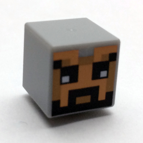 Tête de minifigurine Spécial, Cube avec casque pixelisé avec motif imprimé Visage avec barbe (Minifig Head Special, Cube with Pixelated Helmet with Face with Beard Print)