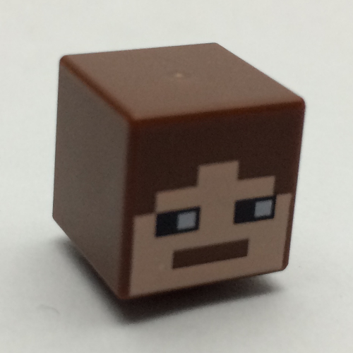 Tête de minifigurine Spécial, Cube avec visage pixelisé avec motif imprimé cheveux brun rougeâtre (Minifig Head Special, Cube with Pixelated Face with Reddish Brown Hair Print)