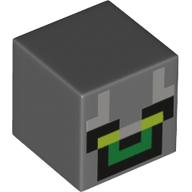 Tête de minifigurine spéciale, cube avec visage pixélisé, yeux vert citron, bouche verte, motif imprimé trace noire (Minifig Head Special, Cube with Pixelated Face, Lime Eyes, Green Mouth, Black Trace Print)