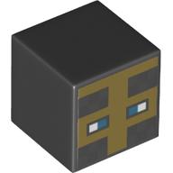 Tête de minifigurine Spécial, Cube avec masque doré pixelisé et motif imprimé yeux bleus (Minifig Head Special, Cube with Pixelated Gold Mask and Blue Eyes Print)