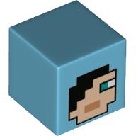 Tête de minifigurine Spécial, Cube avec visage pixelisé avec cheveux noirs, motif : yeux bleus (Minifig Head Special, Cube with Pixelated Face with Black Hair, Blue Eyes Print)