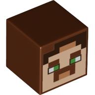 Tête de minifigurine Spécial, Cube avec visage pixelisé, yeux verts, motif imprimé moustache brun rougeâtre (Minifig Head Special, Cube with Pixelated Face, Green Eyes, Reddish Brown Moustache Print)