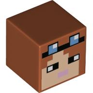 Tête de minifigurine spéciale, cube avec visage pixélisé, lunettes, motif : lèvres lavande (Minifig Head Special, Cube with Pixelated Face, Glasses, Lavender Lips Print)