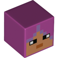Tête de minifigurine Spécial, Cube avec Nougat moyen pixelisé, motif : cheveux lavande (Minifig Head Special, Cube with Pixelated Medium Nougat Face, Lavender Hair Print)
