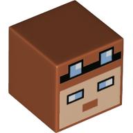 Tête de minifigurine Spécial, Cube avec visage pixelisé, yeux bleu moyen, motif : lunettes (Minifig Head Special, Cube with Pixelated Face, Medium Blue Eyes, Glasses Print)