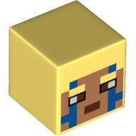 Tête de minifigurine Spécial, Cube avec face pixelisée Nougat, motif imprimé Marquages bleus (Minifig Head Special, Cube with Pixelated Nougat Face, Blue Markings Print)