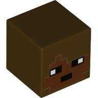 Tête de minifigurine spéciale, Cube avec Face Pixélisé Marron Rougeâtre, motif : yeux noirs (Minifig Head Special, Cube with Pixelated Reddish Brown Face, Black Eyes Print)