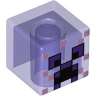 Tête de minifigurine Spécial, Cube avec yeux violets foncés pixelisés, lavande (Minifig Head Special, Cube with Pixelated Dark Purple Eyes, lavender Pixels Print)