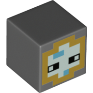 Tête de minifigurine spéciale, cube avec vert d’eau lumière pixelisée et visage or, motif : yeux noirs (Minifig Head Special, Cube with Pixelated Light Aqua and Gold Face, Black Eyes Print)
