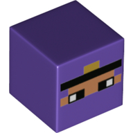 Tête de minifigurine spéciale, cube avec face nougat partiellement couverte pixélisée, motif imprimé bande noire (Minifig Head Special, Cube with Pixelated Partly Covered Nougat Face, Black Band Print)